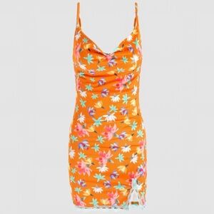 Cider cowl neck velvet floral mini dress with  lace detail | size S